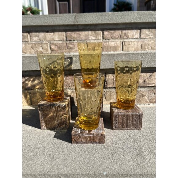 Hazel Atlas Capri Dot/Eldorado Gold Amber Glass Tumblers. - Picture 1 of 8